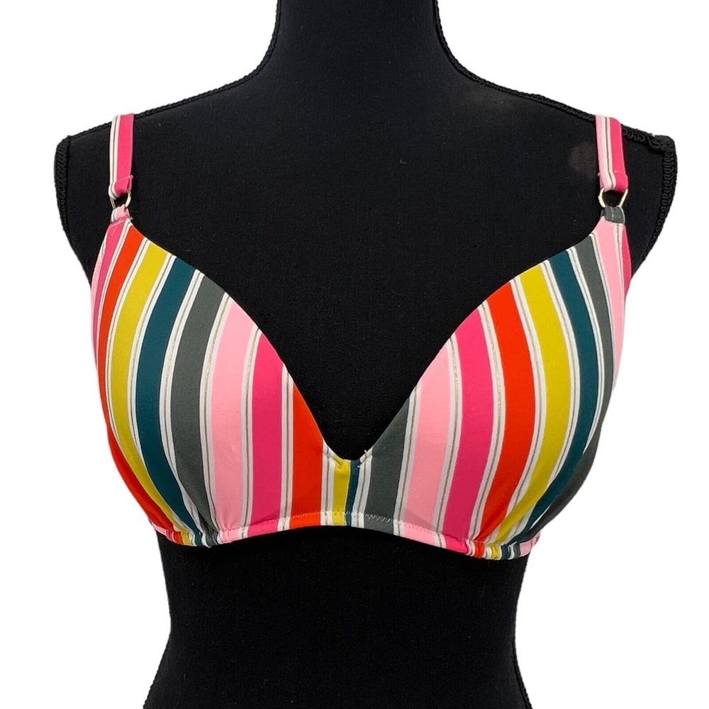 Shade & Shore Womens Bikini Top Striped Nylon Multicolor Underwire Sz 34C
